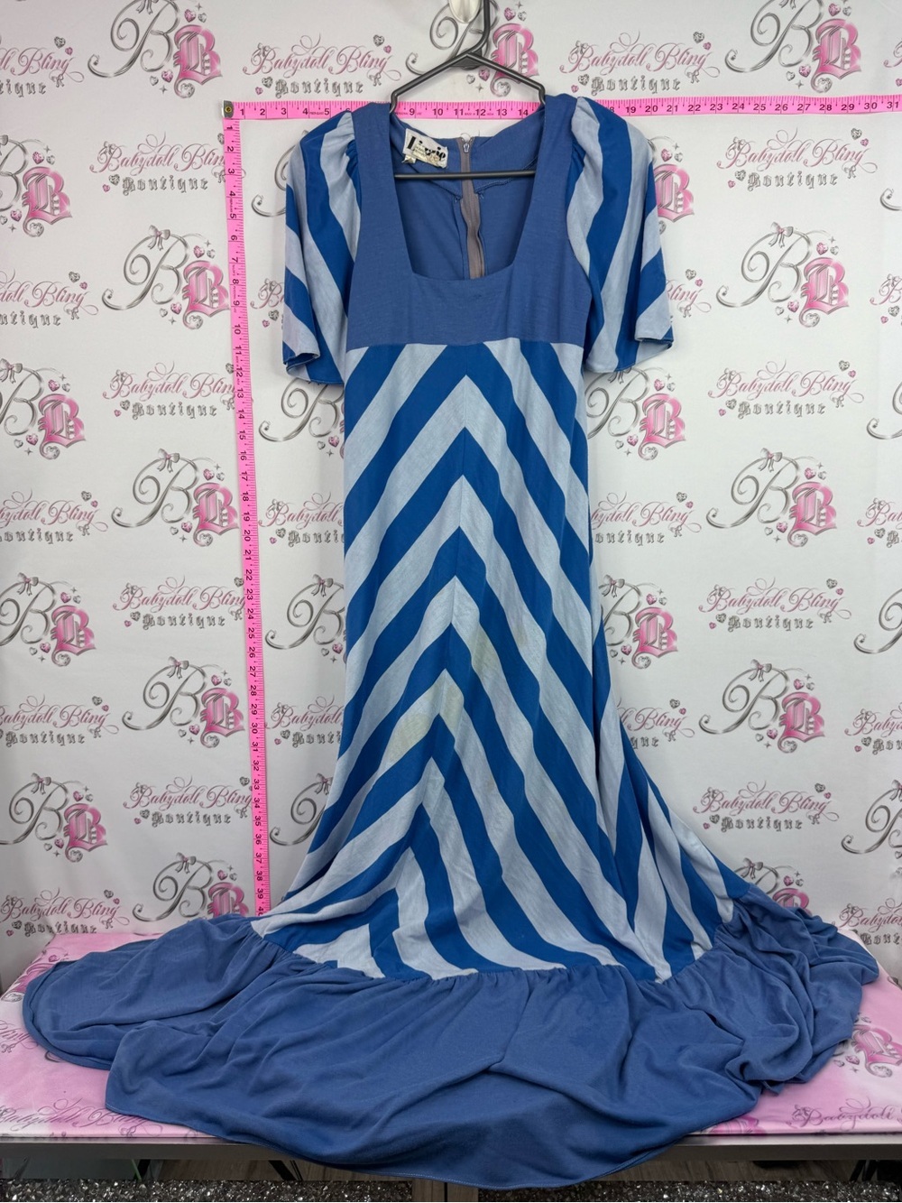 LIZZIE vintage dress retro Blue Chevron Maxi Dress - Unbranded